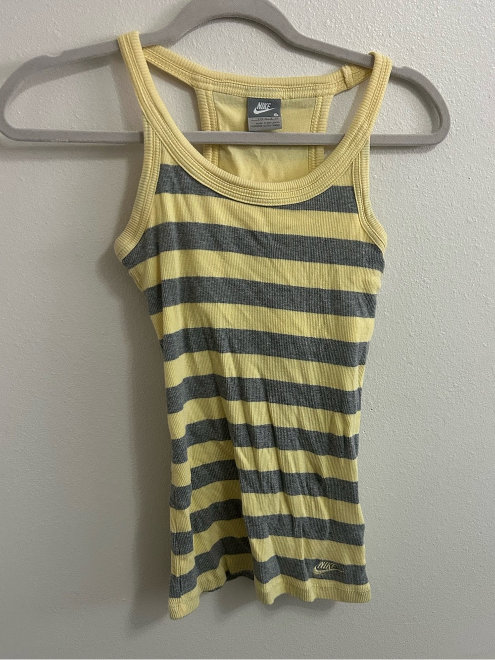 Nike striped ribbed tank top with built in shelf bra